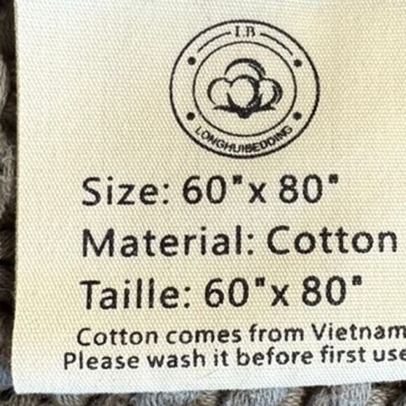 "LONGHUI BEDDING" Gray 100% Cotton Throw 60 X 80 VERY HEAVY Throw Tight Knit - Picture 6 of 9